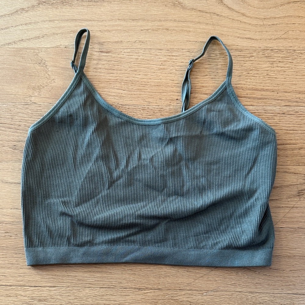 Green Ribbed Crop Top